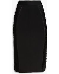 Hervé Léger - Mesh-paneled Ribbed-knit Midi Pencil Skirt - Lyst