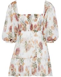 Nicholas - Shirred Floral-Print Silk-Georgette Mini Dress - Lyst