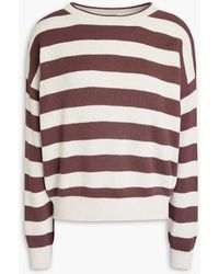 Brunello Cucinelli - Bead-embellished Striped Ribbed Cotton Sweater - Lyst