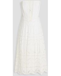 Charo Ruiz - Galik Strapless Broderie Anglaise Cotton-Blend Midi Dress - Lyst