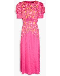 Saloni - Bianca Embroidered Silk-satin Jacquard Midi Dress - Lyst