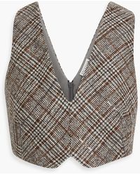 Brunello Cucinelli - Cropped Sequined Prince Of Wales Checked Wool And Alpaca-blend Tweed Top - Lyst