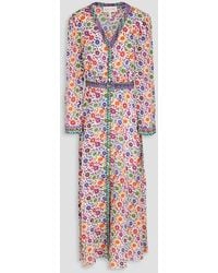 Saloni - Lea Belted Printed Silk Crepe De Chine Midi Shirt Dress - Lyst