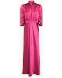 Saloni - Adele Tie-detailed Hammered Silk-satin Maxi Dress - Lyst