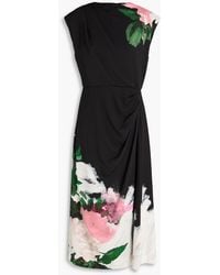 Erdem - Draped Floral-Print Cady Midi Dress - Lyst