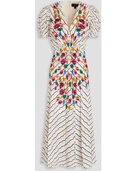 Saloni - Lea Shirred Floral-print Silk Crepe De Chine Midi Dress - Lyst