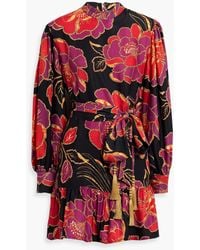 FARM Rio - Ruffled Floral-Print Crepe De Chine Mini Dress - Lyst