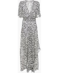 Maje Rachelle Shirred Zebra-print Jacquard Maxi Dress - Multicolor