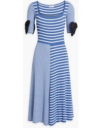 RED Valentino - Striped Ribbed And Pointelle-Knit Cotton Midi Dress - Lyst