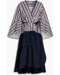 Palmer//Harding On Striped Cotton-blend Midi Dress - Blue