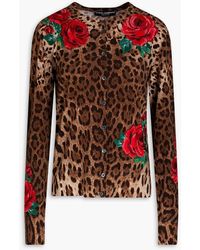Dolce & Gabbana - Cardigan aus wolle mit leopardenprint und stickereien - Lyst