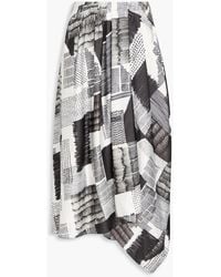 High - Draped Printed Satin Midi Skirt - Lyst