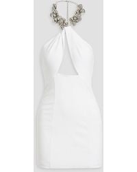 Area - Embellished Jersey Halterneck Mini Dress - Lyst