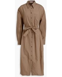 Brunello Cucinelli - Bead-embellished Striped Cotton-blend Midi Shirt Dress - Lyst