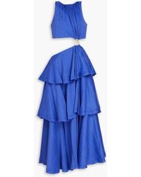 Aje. - Embellished Tiered Cutout Linen-blend Midi Dress - Lyst