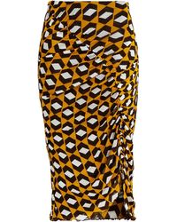 Diane von Furstenberg Christy Ruched Printed Mesh Skirt - Yellow