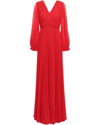 Mikael Aghal Cutout Pleated Chiffon Gown - Red