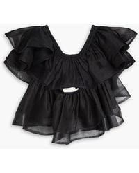 Zimmermann - Cropped Tiered Linen And Silk-blend Top - Lyst