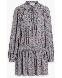Joie - Essex Shirred Floral-print Silk Crepe De Chine Mini Dress - Lyst