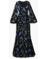ROTATE BIRGER CHRISTENSEN - Goldie gerafftes maxikleid aus satin mit floralem print - Lyst