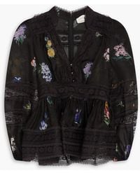Zimmermann - Floral-print linen and silk-blend peplum blouse - Lyst