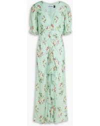 RIXO London - Ariel Ruffled Floral-Print Cotton And Silk-Blend Satin Midi Dress - Lyst