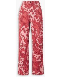 Etro - Leather-trimmed Floral-print Cotton-corduroy Straight-leg Pants - Lyst