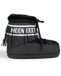Moon Boot Fringed Logo-print Faux Leather And Calf Hair Snow Boots - Black