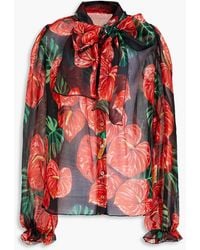 Dolce & Gabbana - Pussy-bow Floral-print Silk-gauze Shirt - Lyst