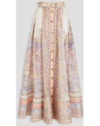 Zimmermann - Embellished Printed Linen And Silk-blend Maxi Skirt - Lyst