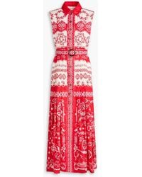 Saloni - Nya Pleated Floral-Print Linen Midi Shirt Dress - Lyst