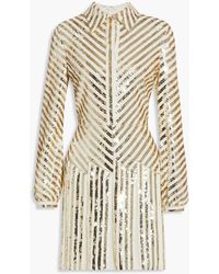 Valentino Garavani - Sequin-embellished Pleated Silk Crepe De Chine Mini Dress - Lyst