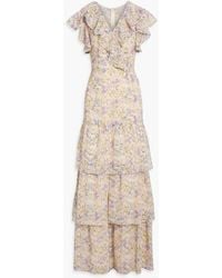 Mikael Aghal - Tiered Floral-print Broderie Anglaise Maxi Dress - Lyst