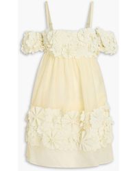 Zimmermann - Cold-shoulder Floral-appliquéd Linen And Silk-blend Mini Dress - Lyst