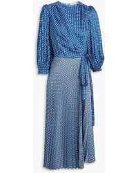 Sandro - Wrap-effect Pleated Printed Satin-twill Midi Dress - Lyst