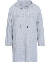 DKNY Embroidered Mélange Stretch Cotton And Modal-blend Hooded Sweatshirt Light Grey - Gray