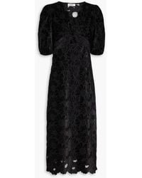 Sandro - Cutout Guipure Lace And Velvet Midi Dress - Lyst