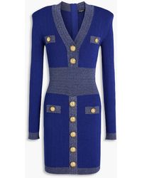 Balmain - Embellished Metallic Ribbed-Knit Mini Dress - Lyst