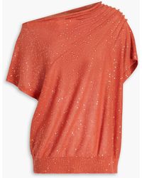Brunello Cucinelli - Draped Sequin-embellished Linen And Silk-blend Top - Lyst