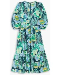 Emporio Sirenuse - Loretta Tiered Floral-print Cotton-poplin Midi Dress - Lyst