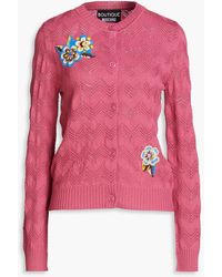 Boutique Moschino - Floral-appliquéd Pointelle-knit Wool Cardigan - Lyst