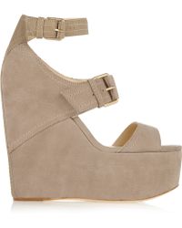 Jimmy Choo Leora Nubuck Wedge Sandals - Brown