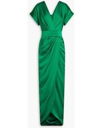 Rhea Costa - Jaya Belted Draped Satin Maxi Dress - Lyst