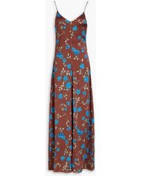 Ganni - Floral-print Stretch-silk Satin Maxi Slip Dress - Lyst