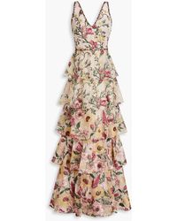 Marchesa - Tiered Embroidered Tulle Gown - Lyst