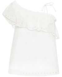 RED Valentino - Ruffled Broderie Anglaise Cotton Top - Lyst
