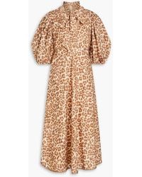 Zimmermann - Tie-detailed Leopard-print Linen Midi Dress - Lyst