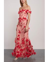 Marchesa notte Off-the-shoulder Floral-appliquéd Embroidered Point D'esprit Gown Red