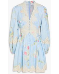 Zimmermann - Lace-Trimmed Floral-Print Linen Mini Dress - Lyst