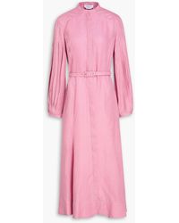 Gabriela Hearst - Lydia Belted Pleated Linen Midi Dress - Lyst
